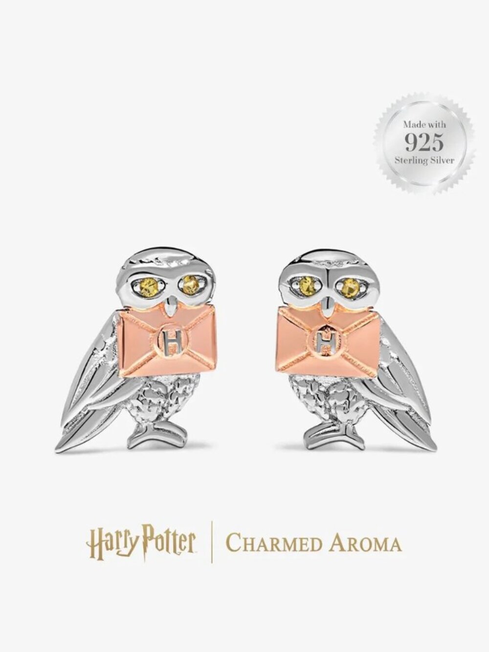 Harry Potter Hedwig Owl Stud Earrings, solid 925 Sterling Silver Charmed Aroma